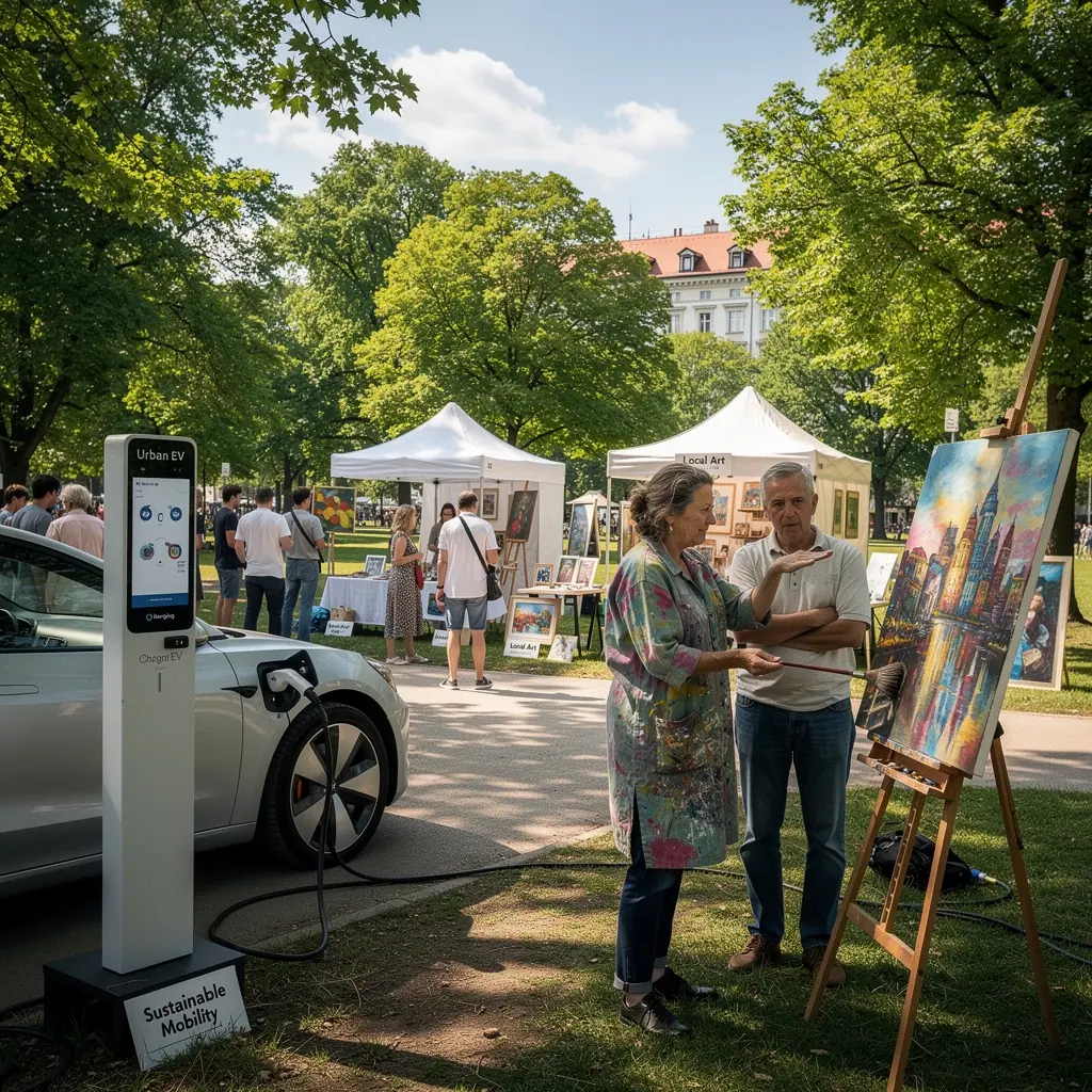 Moderne Elektroautos parken an einer urbanen Ladestation