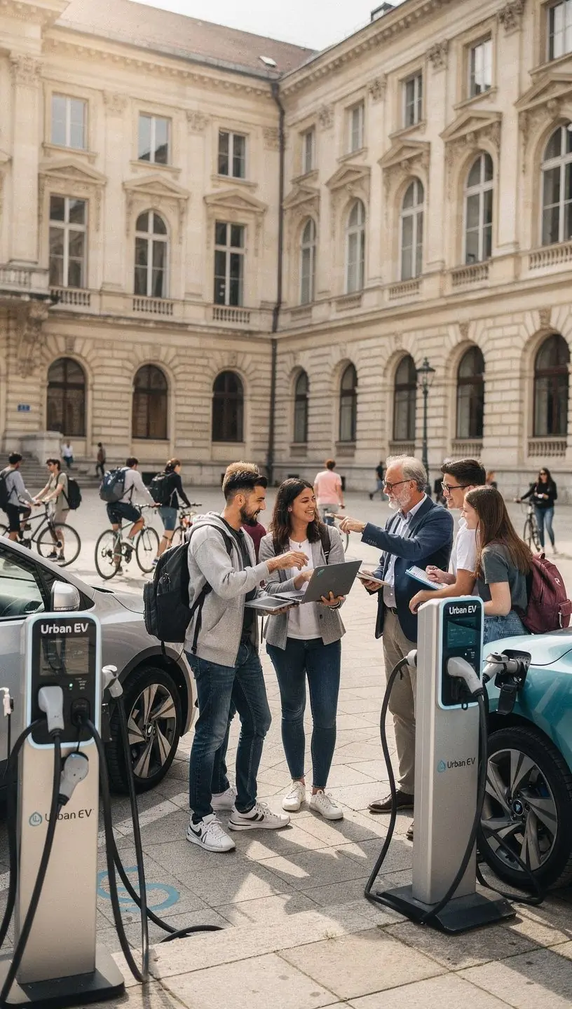 Visualisierung der Ladeinfrastruktur für Elektrofahrzeuge in urbanen Wiener Stadtteilen.