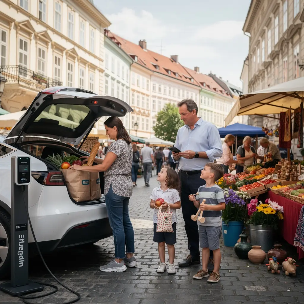 Grafik, die die Vorteile der Nutzung von Elektrofahrzeugen in städtischen Gebieten von Wien zeigt.