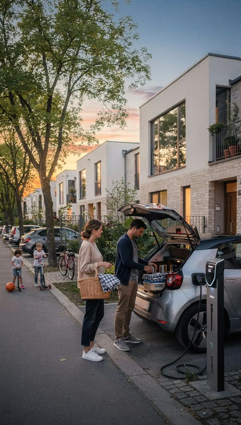 Moderne Ladestation fГјr Elektrofahrzeuge im Stadtzentrum von Wien.